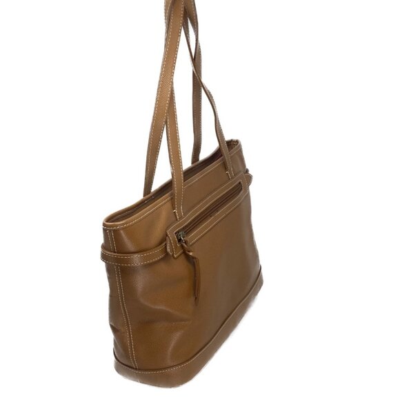 Dooney & Bourke Davis Leather Logo Lock Tote Bag - Brown with Red Interior - Picture 2 of 15